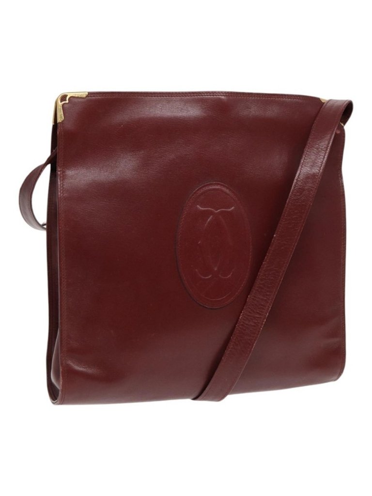 Authentic Cartier Shoulder Bag Leather Red Gold